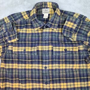 LL Bean Flannel Shirt Mens M Traditional Fit Plaid Long Sleeve Navy 100% Cotton